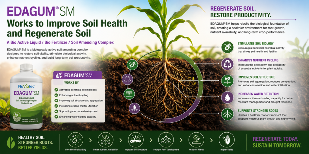 How EDAGUM®SM Bio Active Liquid Bio Fertilizer works to improve soil health and regenerate soil