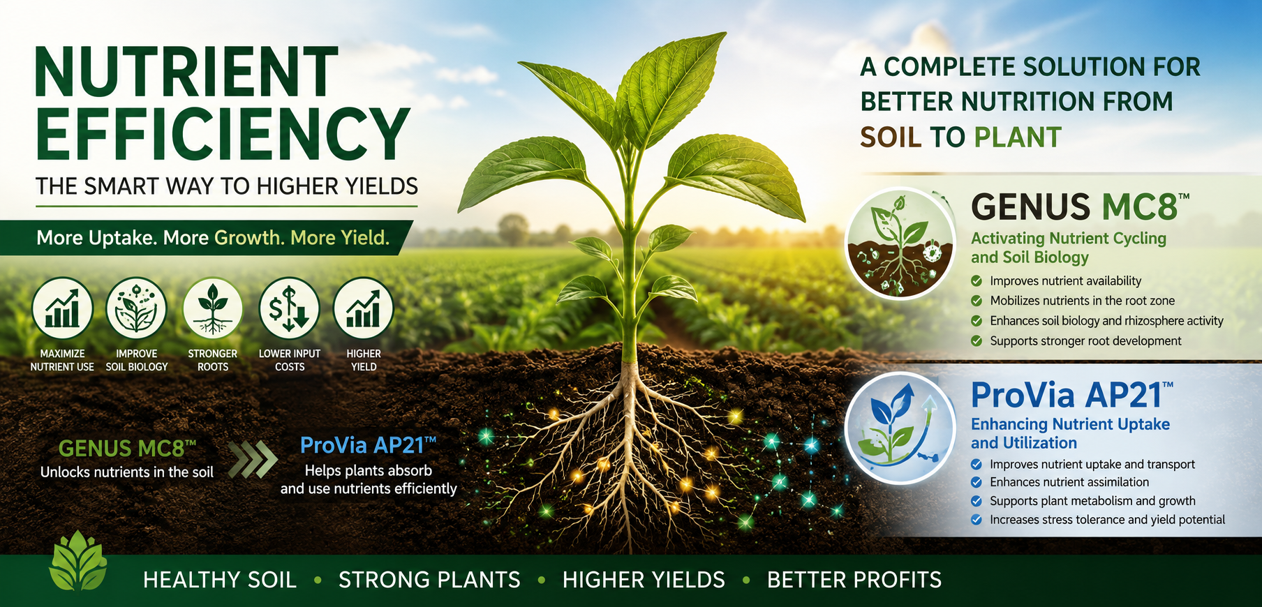 Improve plant Nutrient Efficiency to increase Crop Yield